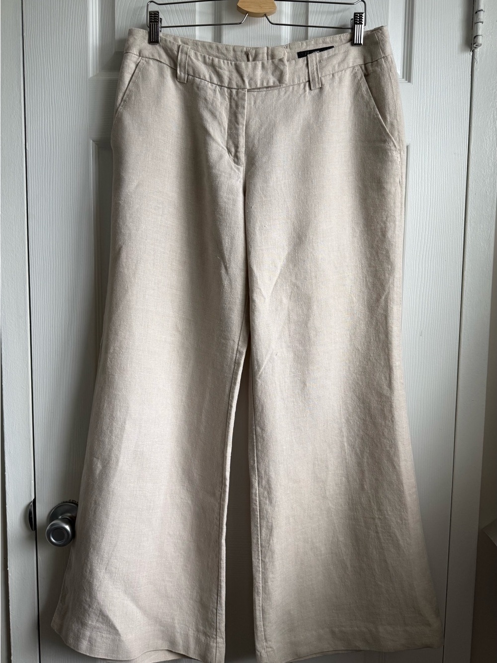 H&M Light Beige 100% Linen Tailored Wide Leg Pants Size 12